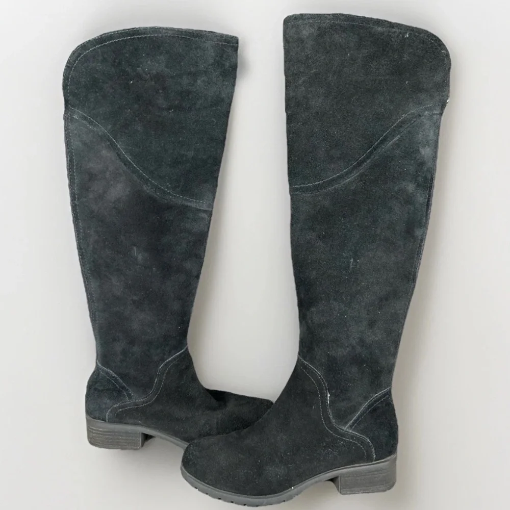 Lucky Brand Calypso Boots Womens 7‎ Black Suede Over The Knee Low Heel Lug Sole